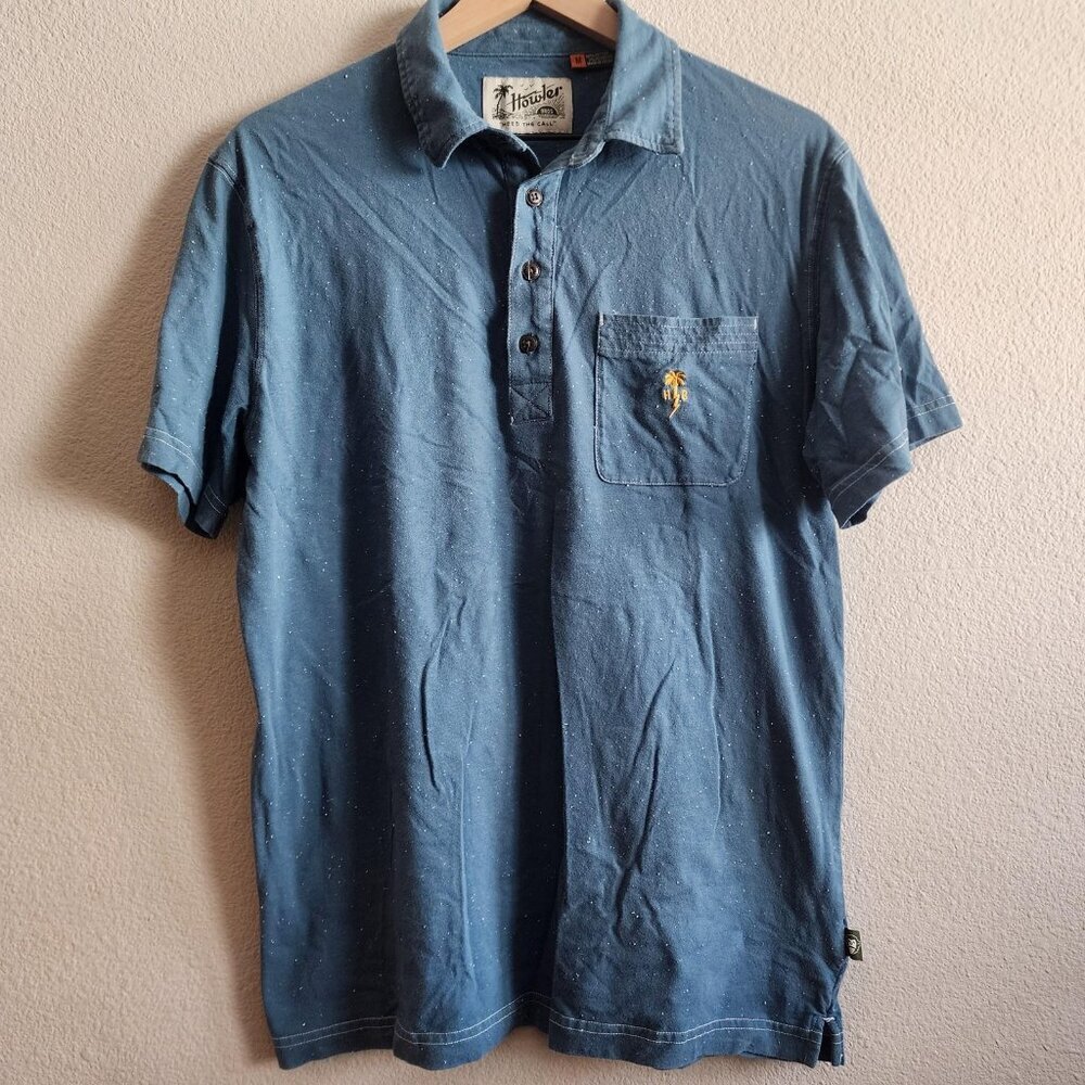 Howler Brothers Shirt Mens Medium Blue Short Sleeve Pocket Polo Heed The Call